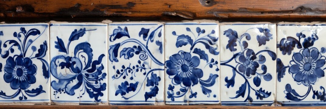 Portuguese Azulejo Ceramic Tiles Closeup Photo , Banner Image For Website, Background, Desktop Wallpaper