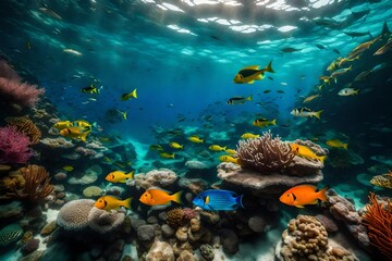 **tropical sea underwater fishes on corel reef aquarium wildlife colorful landscape nature diving--