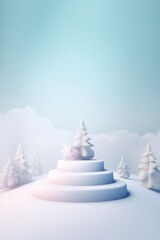 Merry Christmas banner with stage product display cylindrical shape and festive decoration for Christmas, snow background, promotion display, 3D rendering product display platform.