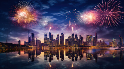 Beautiful fireworks night in the city of celebration Australia