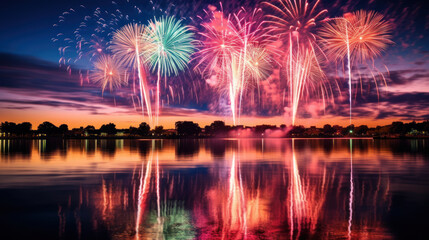 Fototapeta premium Beautiful fireworks night in the city of celebration