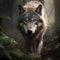 Picture of a wolf in the deep forest