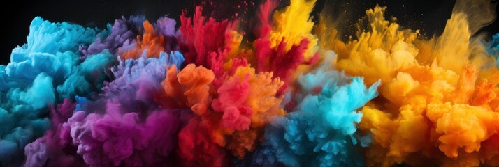 Fototapeta na wymiar Multicolor Powder Explosion On Black Background , Banner Image For Website, Background, Desktop Wallpaper