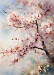 舞い散る桜と花びらの背景、イラスト｜Background, illustration of falling cherry blossoms and petals. Generative AI	
