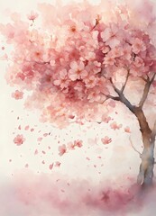 舞い散る桜と花びらの背景、イラスト｜Background, illustration of falling cherry blossoms and petals. Generative AI	