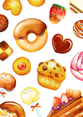 水彩で描いたお菓子の背景イラスト
