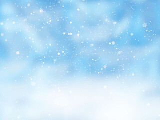 Holiday Winter background for Merry Christmas and Happy New Year. Winter blue sky with falling snow and snowflakes. Falling snow background. Vector