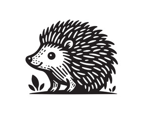 Cute little hedgehog black vector illustration. Monochrome icon, logo © Victoria