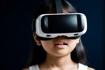 Generative Ai person using Virtual reality goggles 3d augmented experience exited digital world headset