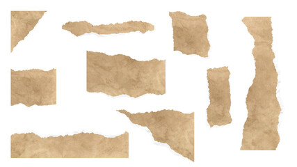 Hand-cut pieces of paper. Transparent background. Resource in png.