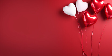 Valentine's day background with red heart shaped balloons. 3D Rendering Generative ai