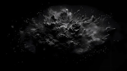 Black aerosol can with cloud of  powders stock photo, in the style of light black and white. - obrazy, fototapety, plakaty
