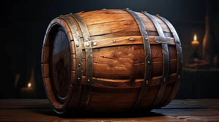 Wooden barrel.