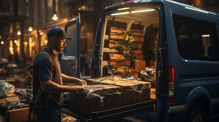 Worker loading a van boxes.