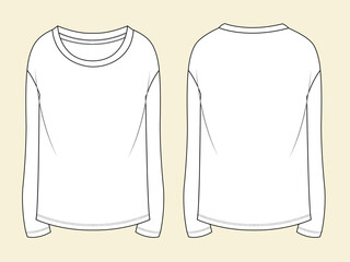 Drop shoulder long sleeve t-shirt women vector illustration flat sketch design outline