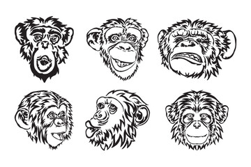 Set Of Chimpanzee Head Tattoo Design