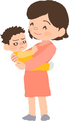 抱っこを嫌がる赤ちゃんと微笑むお母さんのイラスト