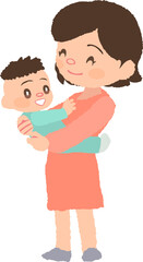 微笑むお母さんと抱っこされた赤ちゃんのイラスト