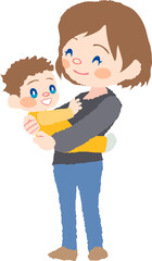 微笑むお母さんと抱っこされた赤ちゃんのイラスト