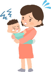 抱っこを嫌がる赤ちゃん（発達障害）とお母さんのイラスト