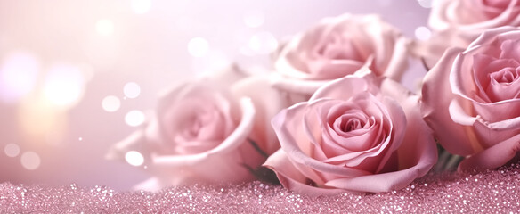 pink roses spread across a sparkle background
