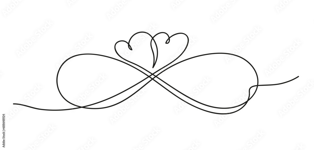 Wall mural Infinity love icon. Continuous line art drawing. Vector illustration