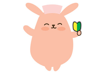 初心者マークを持つナースキャップをかぶったうさぎ