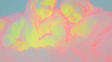 Fototapeta na wymiar glowing twins underglow pastel lit up by neon lights