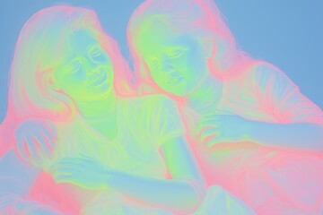 Fototapeta na wymiar glowing twins underglow pastel lit up by neon lights