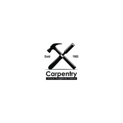 Crossed hammer and chisel logo, Carpentry logo vector graphics