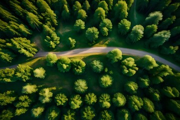 **aerial top view of summer green trees in forest in rural finland-