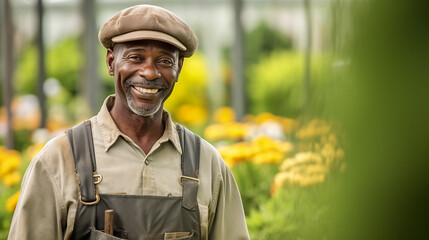 Black man wearing a hat in his garden made with Midjourney 