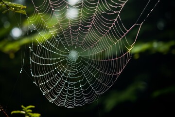 Photo of the intricate web spun by a garden spider. Generative AI