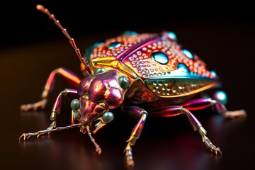 Photo of the metallic sheen of a shield bug. Generative AI