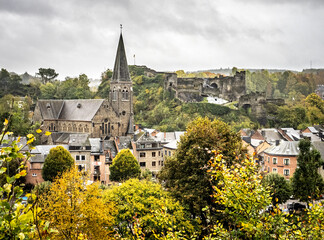 Beautiful town and castle of La Roche en Ardenne, Wallonia, Belgium - obrazy, fototapety, plakaty