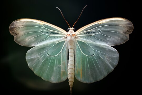 Photo of the textured and translucent wings of a lacewing. Generative AI