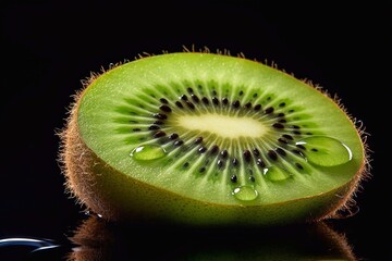 Kiwi fruit with water drops isolated on a black background.