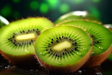 Kiwi fruit on a green background, closeup. Healthy food concept