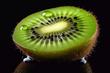 Kiwi fruit with water drops isolated on a black background.