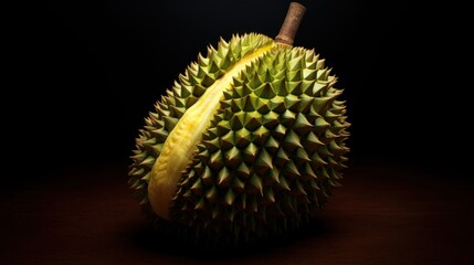 Durian fruit on black background. Durian is the king of fruits. 3D illustration. Healthy Food Concept with Copy Space.