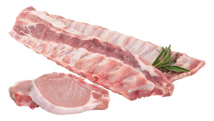 Fresh pork slices cut out isolated transparent background