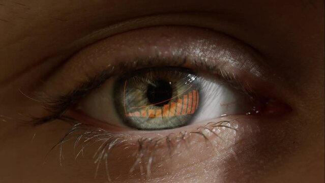 Macro shot of eyes with growth chart reflection. Business development competition concept