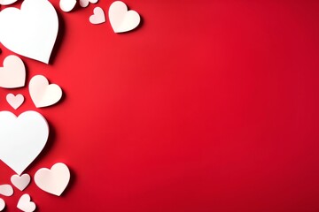 Valentine's day hearts on a red background. Postcard for Valentine's Day. Copy space.