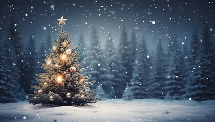 Beautiful Christmas tree decorated banner with blank space for text