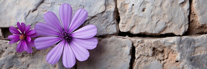 Small Purple Flower Grows On Stone , Banner Image For Website, Background, Desktop Wallpaper