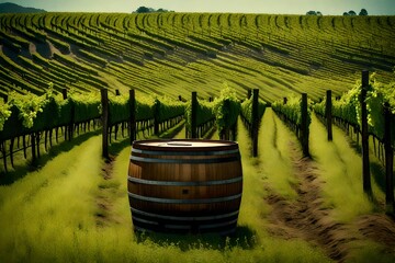 al generated. al generstive. vintage vineyard wine barrel industry with wine grape field nature...