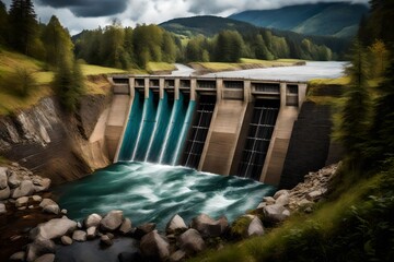 *hydropower not only offers a reliable source of energy, but also serves as a natural barrier to prevent floods and help maintain ecology balance- - obrazy, fototapety, plakaty