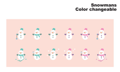 かわいい雪だるまのキャラクター、グラフィック素材、ベクター