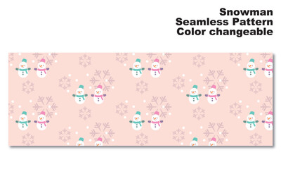 雪だるまと雪の結晶をモチーフにした背景パターン、シームレス、グラフィック素材、ベクター