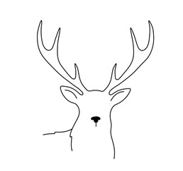 Vector isolated one single deer with long horns head portrait front view colorless black and white contour line easy drawing